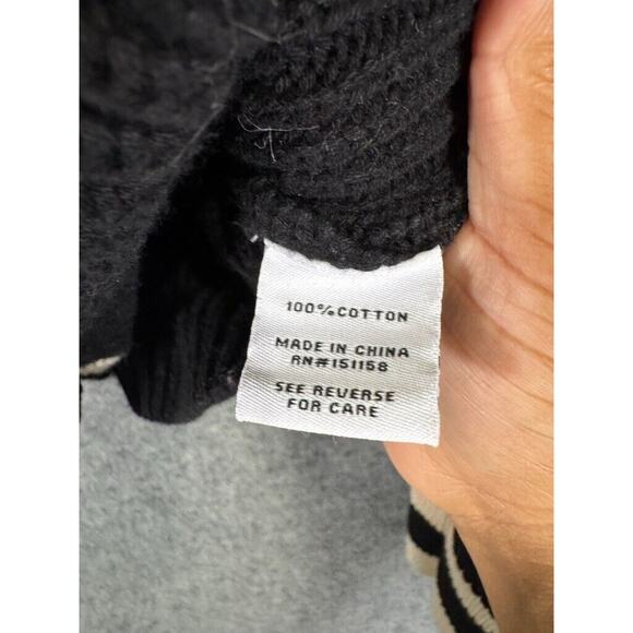 525 American Cardigan Sweater Women Large Black Chunky Knit Bishop Sleeve Classi - Picture 3 of 8